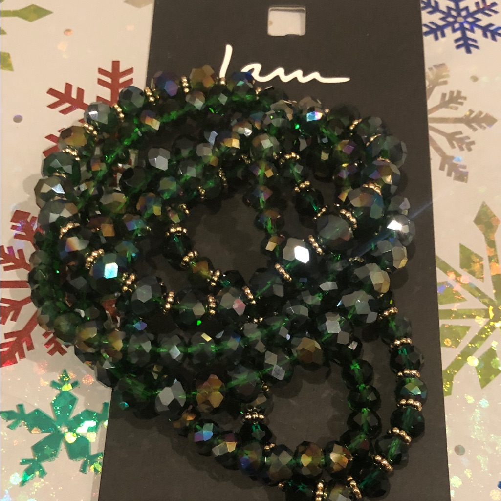 Green Crystal Beaded Trio Bracelets